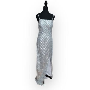 NWOT City Triangles Womens Adjustable Straps Maxi Dress Silver Sequin Size 7